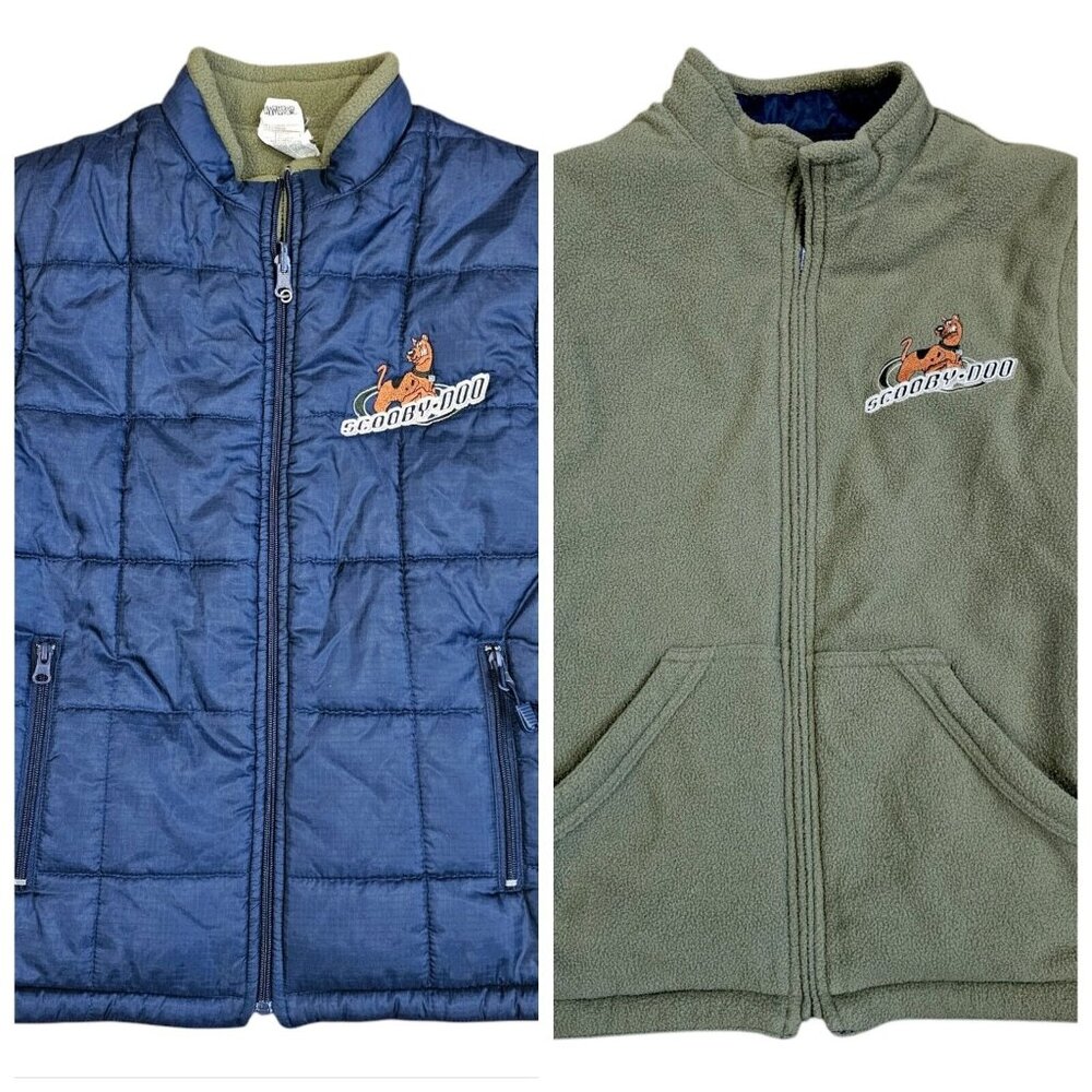 Vintage Y2K Womens Small Scooby Doo Vest Reversible Puffer Fleece Embroidered